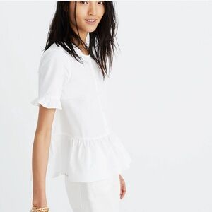 Madewell Studio Ruffle-Hem Cotton Poplin Peplum Top in White Chalk Sz XS